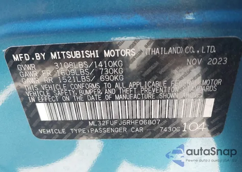 2024 Mitsubishi Mirage G4 Es из США, поврежденный, VIN ML32FUFJ6RHF06807